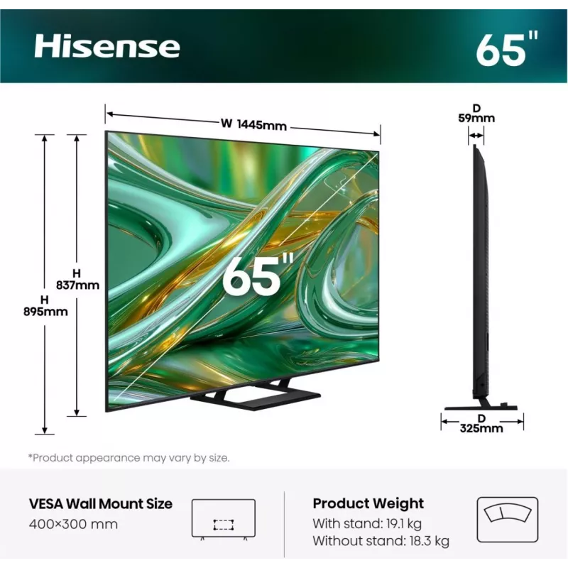 Hisense 65E8S TV ULED Mini LED 4K UHD de 65 pulgadas, Triple Tuner, 144 Hz