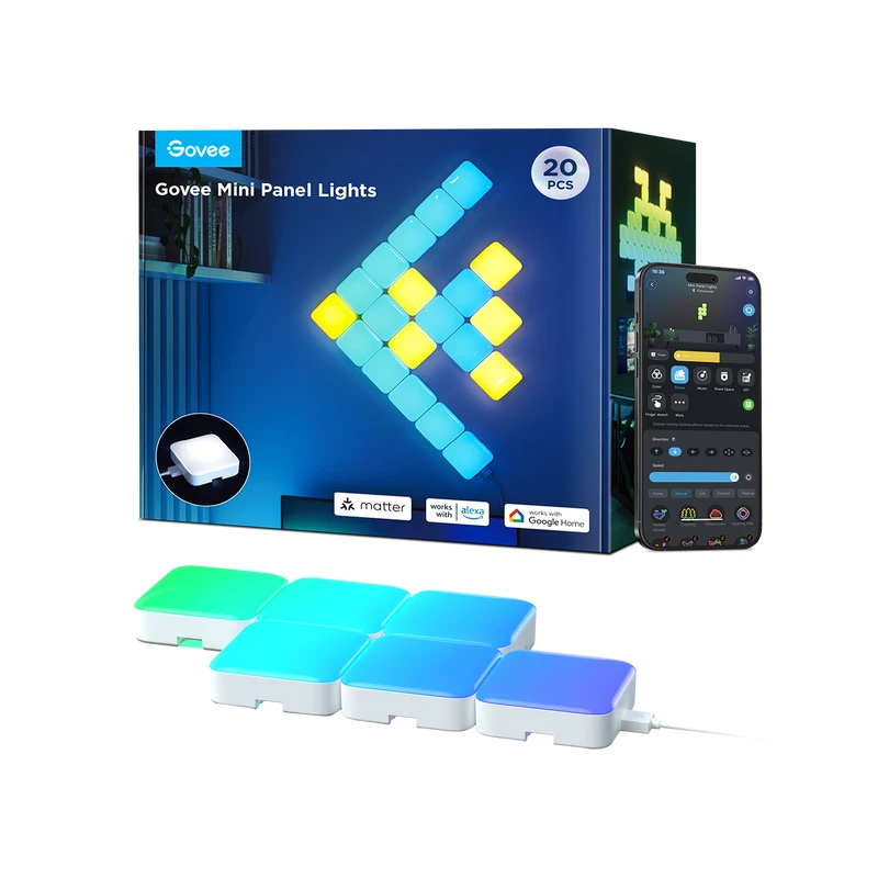 Panel de iluminación inteligente Govee Mini paneles de luz — Wi‑Fi y Bluetooth, blanco, entrada 36 V