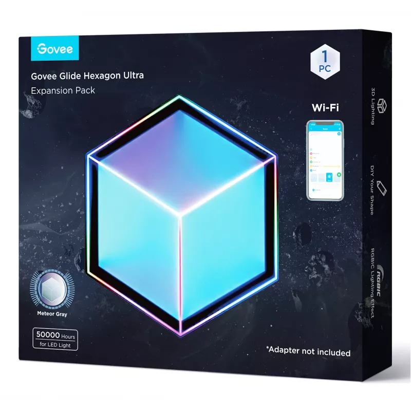 Set de apliques de pared inteligentes Govee Glide Hexagon Light Panels Ultra pack de ampliación – Wi-Fi/Bluetooth, entrada 36 V, gris
