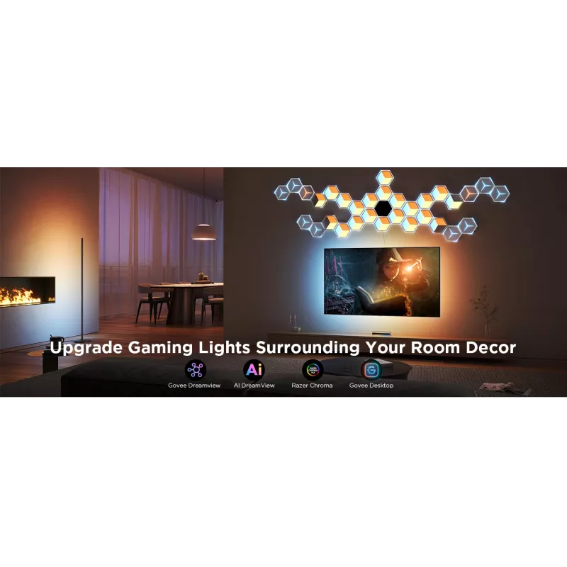 Set de apliques de pared inteligentes Govee Glide Hexagon Light Panels Ultra pack de ampliación – Wi-Fi/Bluetooth, entrada 36 V, gris