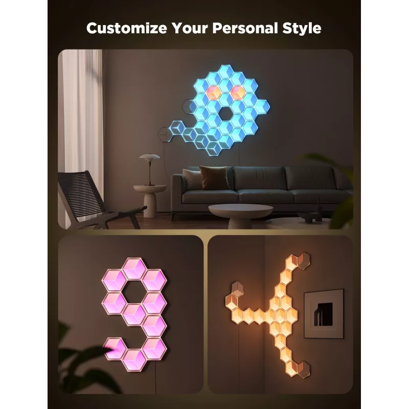 Set de apliques de pared inteligentes Govee Glide Hexagon Light Panels Ultra pack de ampliación – Wi-Fi/Bluetooth, entrada 36 V, gris