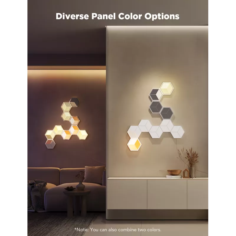 Set de apliques de pared inteligentes Govee Glide Hexagon Light Panels Ultra pack de ampliación – Wi-Fi/Bluetooth, entrada 36 V, gris