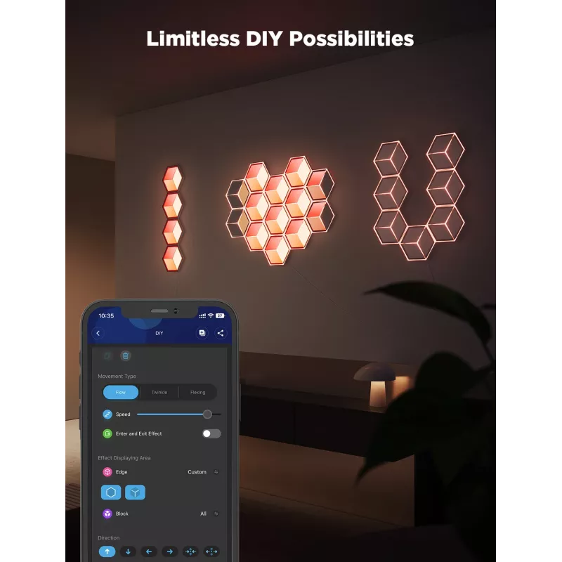 Set de apliques de pared inteligentes Govee Glide Hexagon Light Panels Ultra pack de ampliación – Wi-Fi/Bluetooth, entrada 36 V, gris