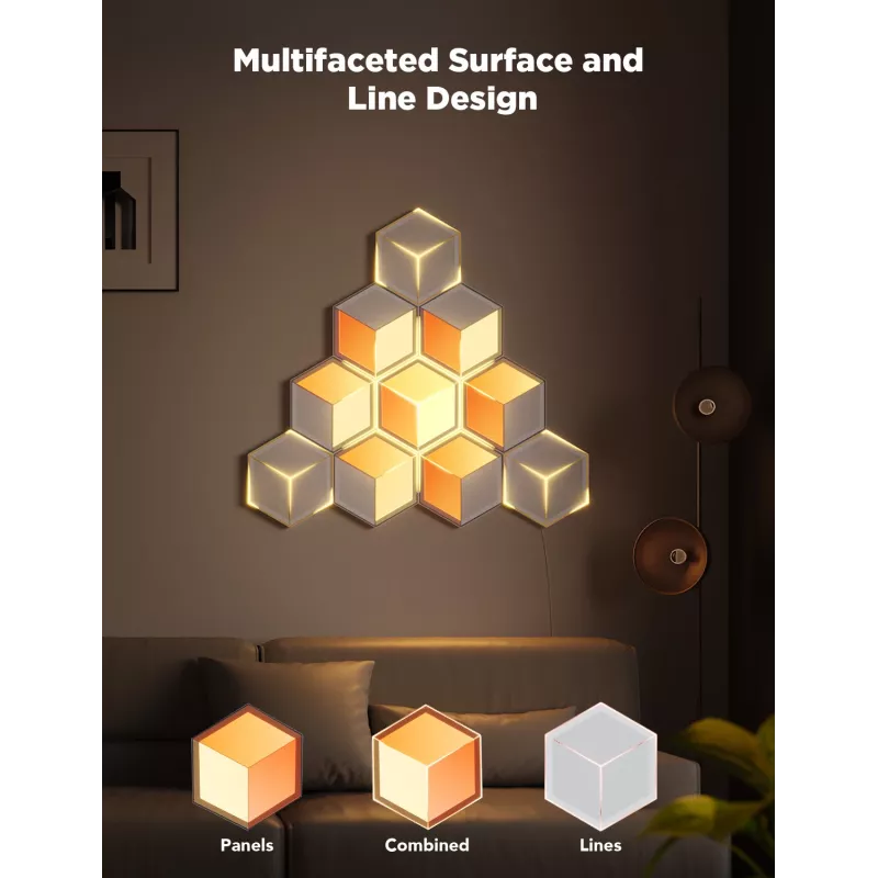 Set de apliques de pared inteligentes Govee Glide Hexagon Light Panels Ultra pack de ampliación – Wi-Fi/Bluetooth, entrada 36 V, gris