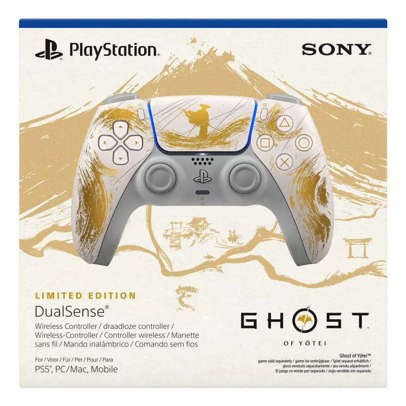Mando inalámbrico Sony DualSense - Ghost of Yōtei Gold Limited Edition oro, blanco Bluetooth/USB analógico/digital Android, MAC, PC, PlayStation 5, iOS
