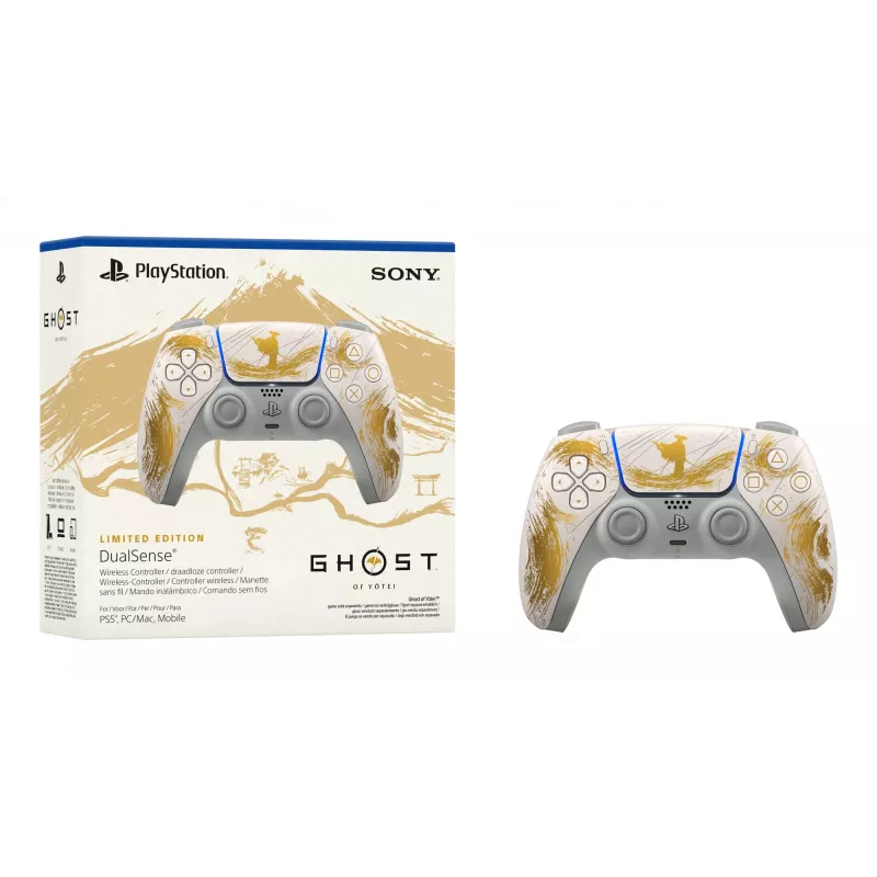 Mando inalámbrico Sony DualSense - Ghost of Yōtei Gold Limited Edition oro, blanco Bluetooth/USB analógico/digital Android, MAC, PC, PlayStation 5, iOS