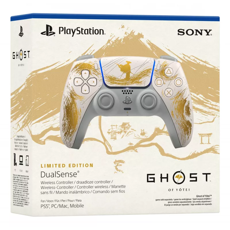 Mando inalámbrico Sony DualSense - Ghost of Yōtei Gold Limited Edition oro, blanco Bluetooth/USB analógico/digital Android, MAC, PC, PlayStation 5, iOS