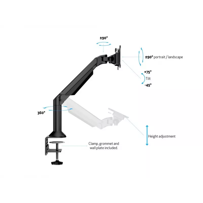 Brazo de gas Multibrackets M VESA para escritorio o pared soporte básico negro pinza/montaje pasante 10 kg