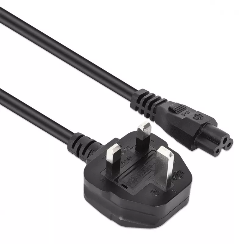 Manhattan Cable de alimentación, conector macho UK de 3 clavijas a conector hembra C5 (trébol/triangular), 1,8 m, 16 A, cable, garantía de por vida