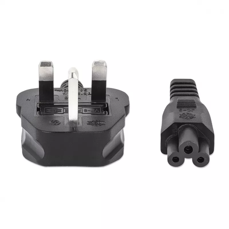Manhattan Cable de alimentación, conector macho UK de 3 clavijas a conector hembra C5 (trébol/triangular), 1,8 m, 16 A, cable, garantía de por vida