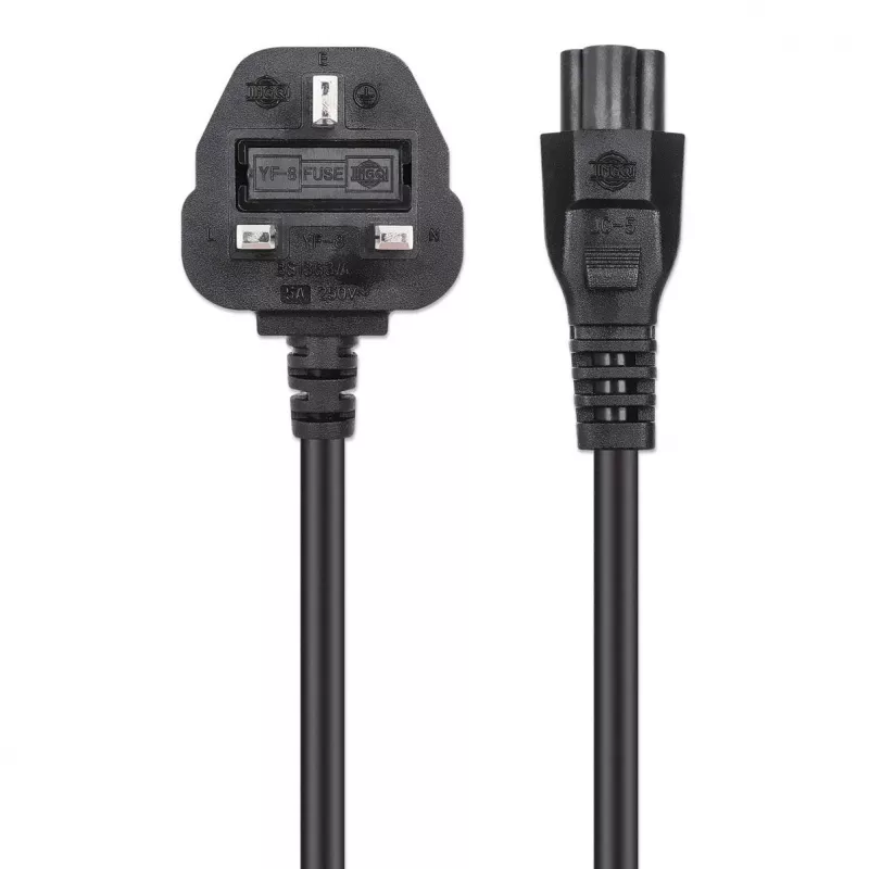 Manhattan Cable de alimentación, conector macho UK de 3 clavijas a conector hembra C5 (trébol/triangular), 1,8 m, 16 A, cable, garantía de por vida