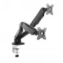 Manhattan Soporte de escritorio dual para TV y monitores (brazo de gas totalmente articulado), para pantallas de 10 a 27 pulgadas, pinza en C o montaje pasante en mesa, compatibilidad VESA: 75x75 y 100x100 mm – Compruebe las dimensiones de los cuatro orificios de montaje en la parte posterior de la pantalla para asegurarse de que encajan, máx. 9 kg (por brazo), soporte