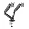 Manhattan Soporte de escritorio dual para TV y monitores (brazo de gas totalmente articulado), para pantallas de 10 a 27 pulgadas, pinza en C o montaje pasante en mesa, compatibilidad VESA: 75x75 y 100x100 mm – Compruebe las dimensiones de los cuatro orificios de montaje en la parte posterior de la pantalla para asegurarse de que encajan, máx. 9 kg (por brazo), soporte