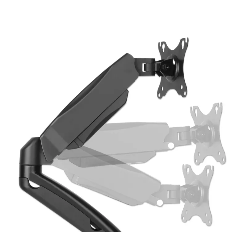 Manhattan Soporte de escritorio dual para TV y monitores (brazo de gas totalmente articulado), para pantallas de 10 a 27 pulgadas, pinza en C o montaje pasante en mesa, compatibilidad VESA: 75x75 y 100x100 mm – Compruebe las dimensiones de los cuatro orificios de montaje en la parte posterior de la pantalla para asegurarse de que encajan, máx. 9 kg (por brazo), soporte