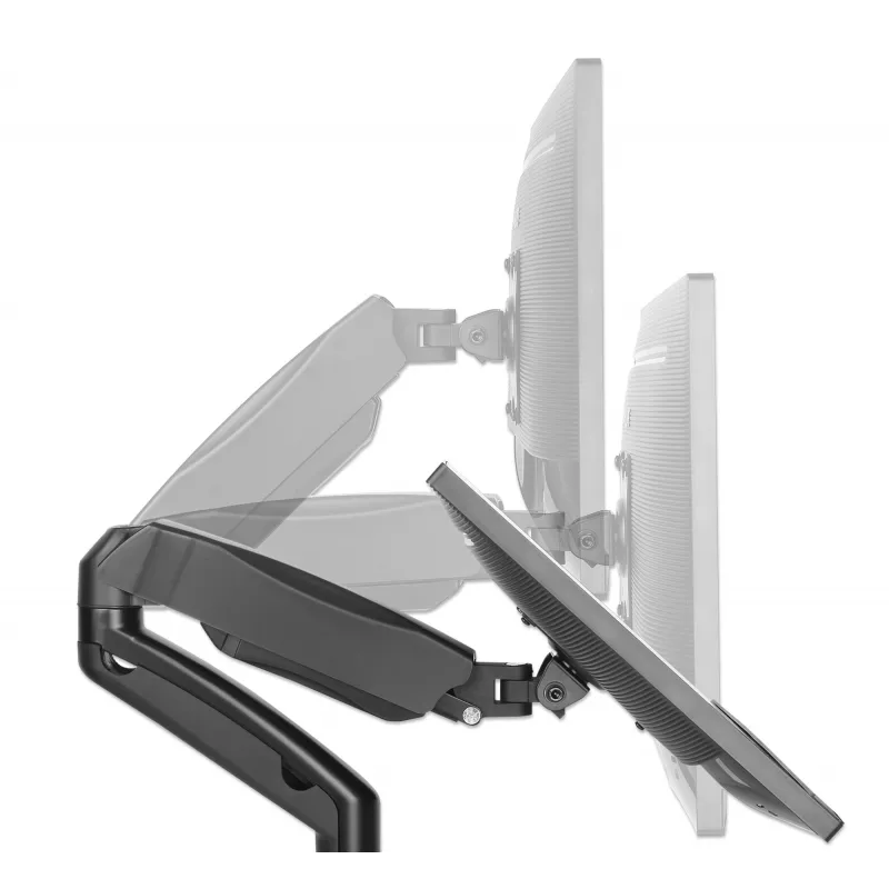 Manhattan Soporte de escritorio dual para TV y monitores (brazo de gas totalmente articulado), para pantallas de 10 a 27 pulgadas, pinza en C o montaje pasante en mesa, compatibilidad VESA: 75x75 y 100x100 mm – Compruebe las dimensiones de los cuatro orificios de montaje en la parte posterior de la pantalla para asegurarse de que encajan, máx. 9 kg (por brazo), soporte