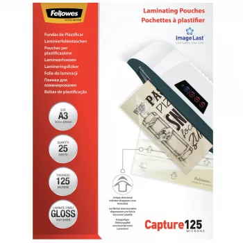 Fellowes ImageLast A3 125 micras Fundas de laminar - pack de 25, brillante, transparente, A3, 0,125 mm, 436 mm, 310 mm
