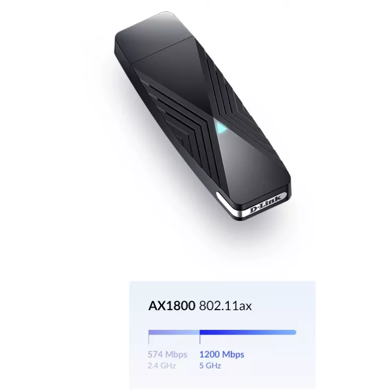 D-Link AX1800 Adaptador USB Wi-Fi, inalámbrico, USB, WLAN, Wi-Fi 6 (802.11ax), 1800 Mbit/s, Negro