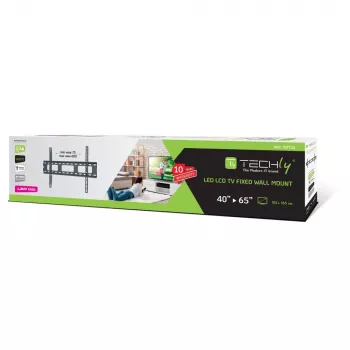 Techly Soporte de pared para TV LED LCD ultra fina 40-65 pulgadas, 101,6 cm (40 pulgadas), 165,1 cm (65 pulgadas), 100 x 100 mm, 600 x 400 mm, Metal, Negro