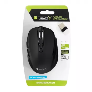 Techly IM 102-WBK Ratón Office Diestro RF Inalámbrico Óptico 1600 DPI