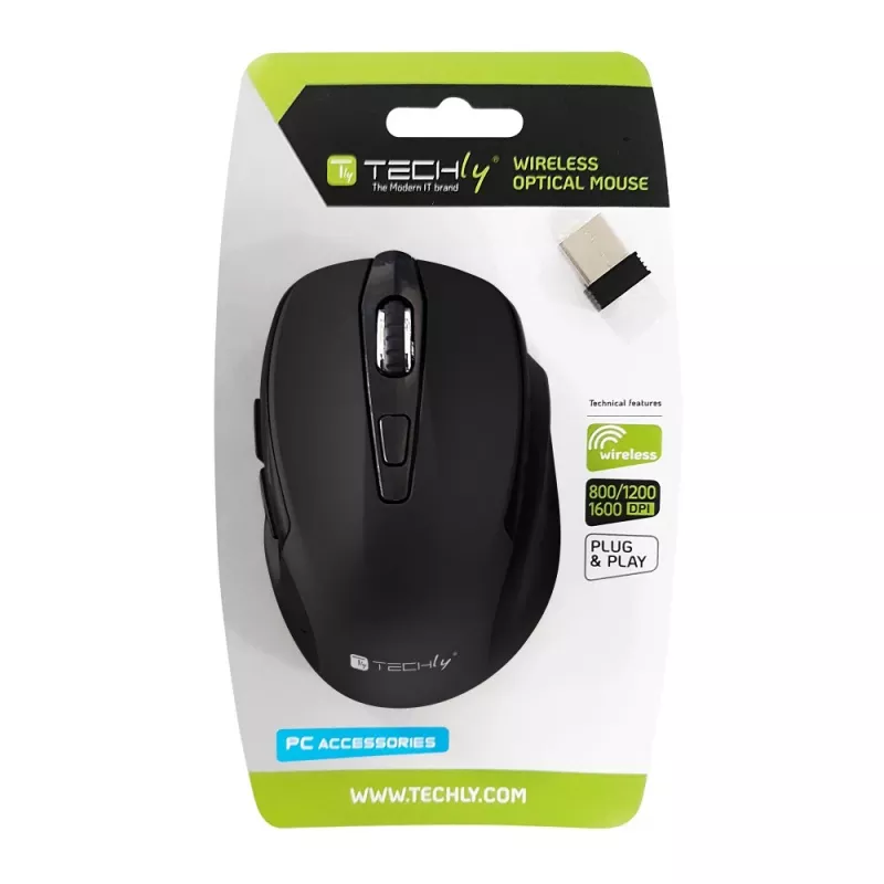Techly IM 102-WBK Ratón Office Diestro RF Inalámbrico Óptico 1600 DPI