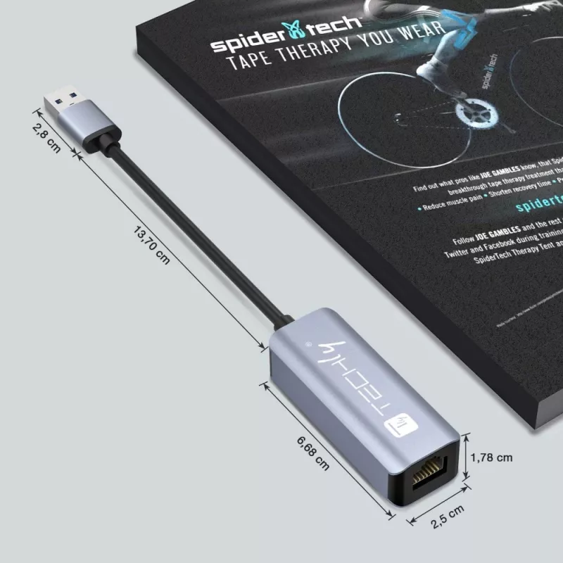 Techly IDATA USB-ETGIGA-AA Estación de acoplamiento/Replicador de puertos para portátil Con cable USB 3.2 Gen 1 (3.1 Gen 1) Type-A Negro, Plata