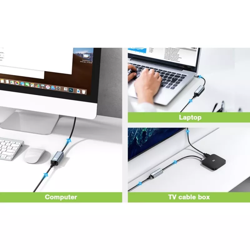 Techly IDATA USB-ETGIGA-AA Estación de acoplamiento/Replicador de puertos para portátil Con cable USB 3.2 Gen 1 (3.1 Gen 1) Type-A Negro, Plata