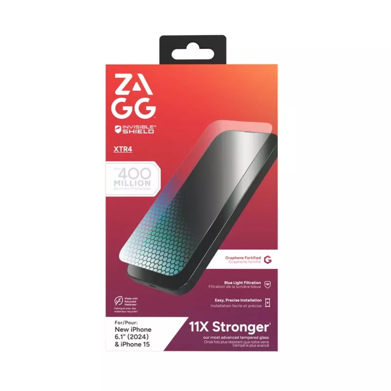 InvisibleShield Glass XTR4 Apple iPhone 16/15 pantalla, Apple, iPhone 16/iPhone 15, antibacteriano, protección luz azul, resistente al polvo, resistente a arañazos, transparente, 1 ud.