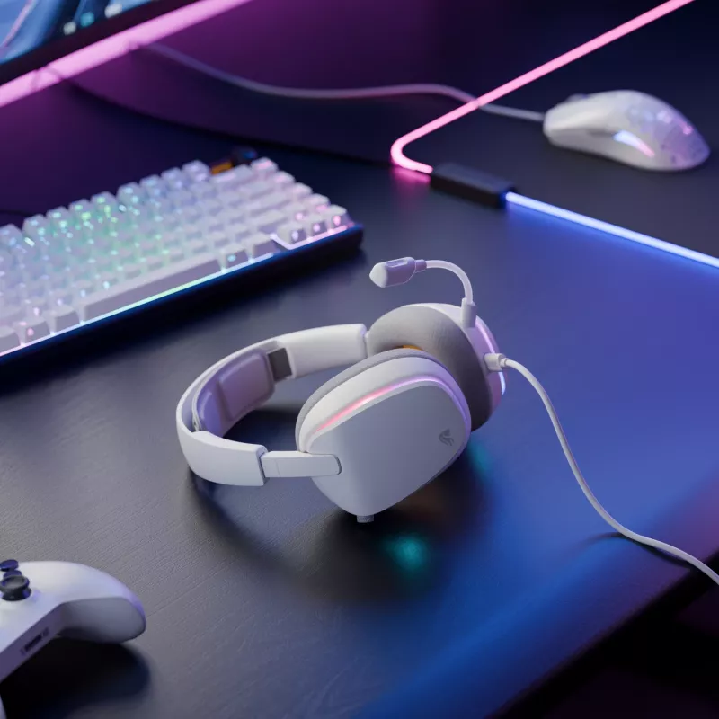 Glorious Gaming Glorious GHS Eternal - auriculares gaming estéreo RGB para PC, PS5, PS4, Switch - drivers angulares ajustados individualmente, micrófono extraíble ajustable y cristalino, USB-C - duraderos, comodidad para todo el día y la noche - blanco