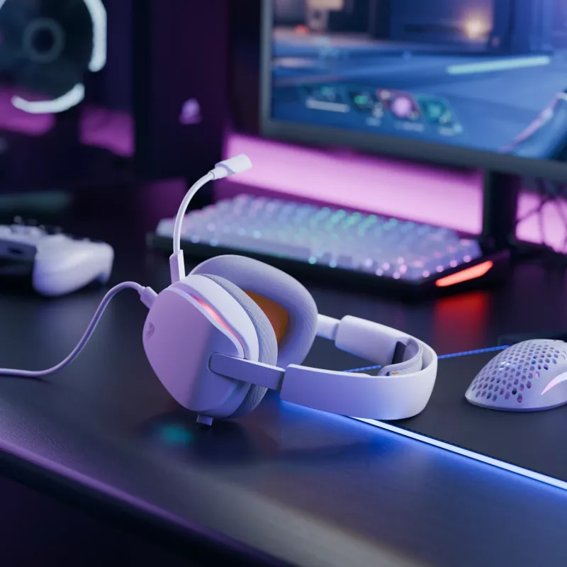 Glorious Gaming Glorious GHS Eternal - auriculares gaming estéreo RGB para PC, PS5, PS4, Switch - drivers angulares ajustados individualmente, micrófono extraíble ajustable y cristalino, USB-C - duraderos, comodidad para todo el día y la noche - blanco