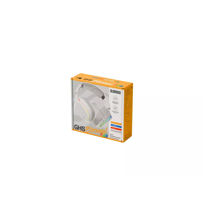 Glorious Gaming Glorious GHS Eternal - auriculares gaming estéreo RGB para PC, PS5, PS4, Switch - drivers angulares ajustados individualmente, micrófono extraíble ajustable y cristalino, USB-C - duraderos, comodidad para todo el día y la noche - blanco