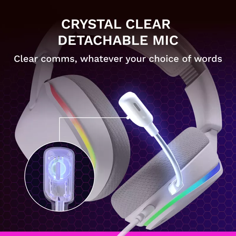 Glorious Gaming Glorious GHS Eternal - auriculares gaming estéreo RGB para PC, PS5, PS4, Switch - drivers angulares ajustados individualmente, micrófono extraíble ajustable y cristalino, USB-C - duraderos, comodidad para todo el día y la noche - blanco