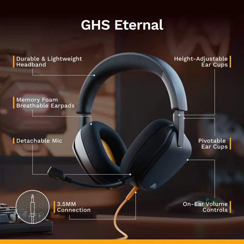 Glorious Gaming Glorious GHS Eternal - auriculares gaming estéreo para PC, PS5, PS4, Xbox, Switch - drivers angulares ajustados específicamente, micrófono extraíble ajustable y cristalino, 3,5 mm - robustos, comodidad para todo el día y la noche - negro
