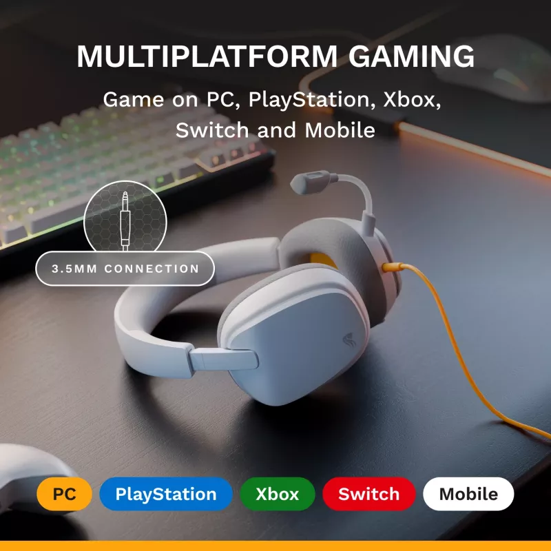 Glorious Gaming Glorious GHS Eternal - auriculares gaming estéreo para PC, PS5, PS4, Xbox, Switch - drivers angulares ajustados específicamente, micrófono extraíble ajustable y cristalino, 3,5 mm - duraderos, comodidad para todo el día y la noche - blanco