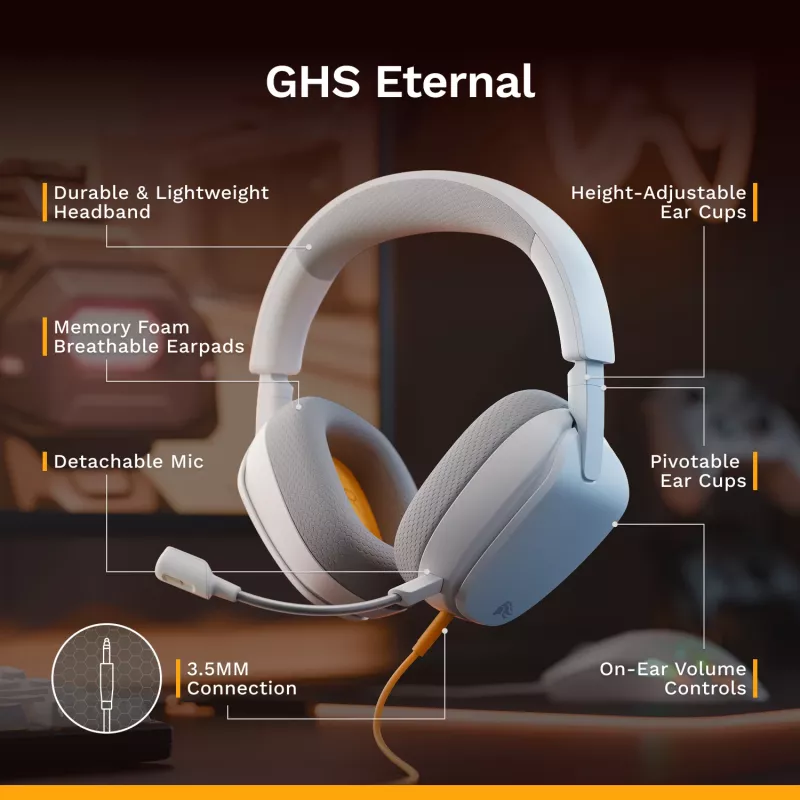 Glorious Gaming Glorious GHS Eternal - auriculares gaming estéreo para PC, PS5, PS4, Xbox, Switch - drivers angulares ajustados específicamente, micrófono extraíble ajustable y cristalino, 3,5 mm - duraderos, comodidad para todo el día y la noche - blanco