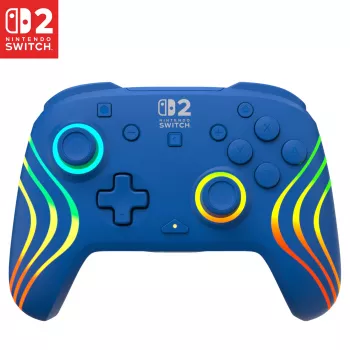 Mando con cable e inalámbrico Turtle Beach Afterglow Wave azul para Nintendo Switch 2 – Bluetooth/USB-C, RGB, batería integrada de 20 horas, cable de 3 m
