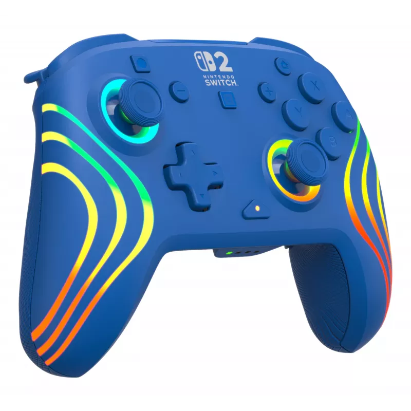 Mando con cable e inalámbrico Turtle Beach Afterglow Wave azul para Nintendo Switch 2 – Bluetooth/USB-C, RGB, batería integrada de 20 horas, cable de 3 m