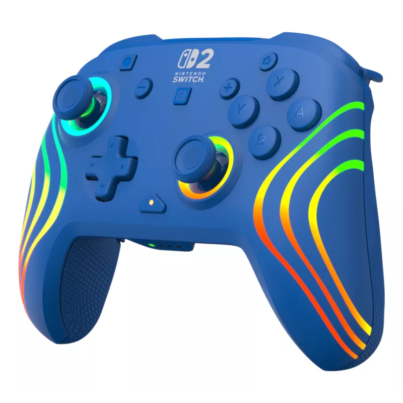 Mando con cable e inalámbrico Turtle Beach Afterglow Wave azul para Nintendo Switch 2 – Bluetooth/USB-C, RGB, batería integrada de 20 horas, cable de 3 m