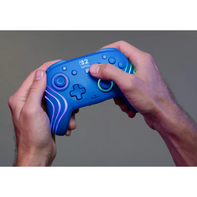 Mando con cable e inalámbrico Turtle Beach Afterglow Wave azul para Nintendo Switch 2 – Bluetooth/USB-C, RGB, batería integrada de 20 horas, cable de 3 m