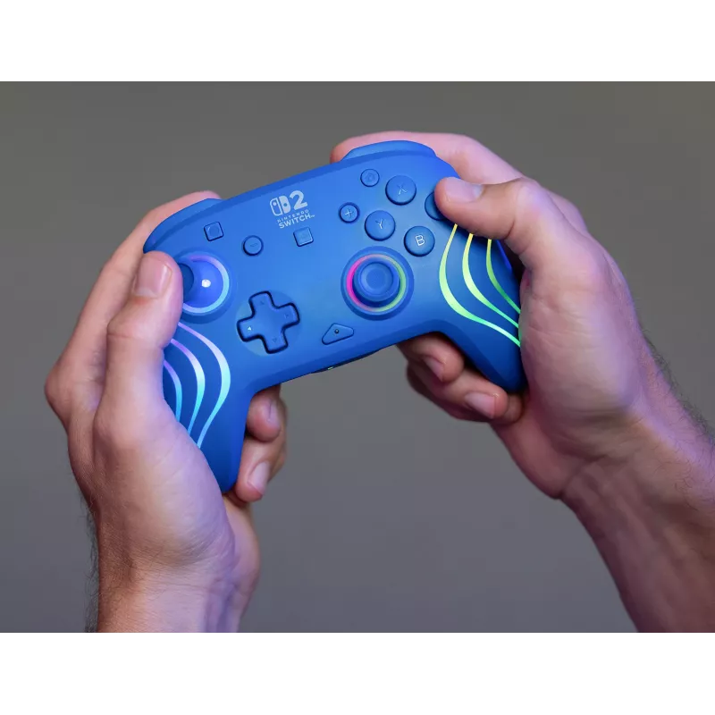 Mando con cable e inalámbrico Turtle Beach Afterglow Wave azul para Nintendo Switch 2 – Bluetooth/USB-C, RGB, batería integrada de 20 horas, cable de 3 m