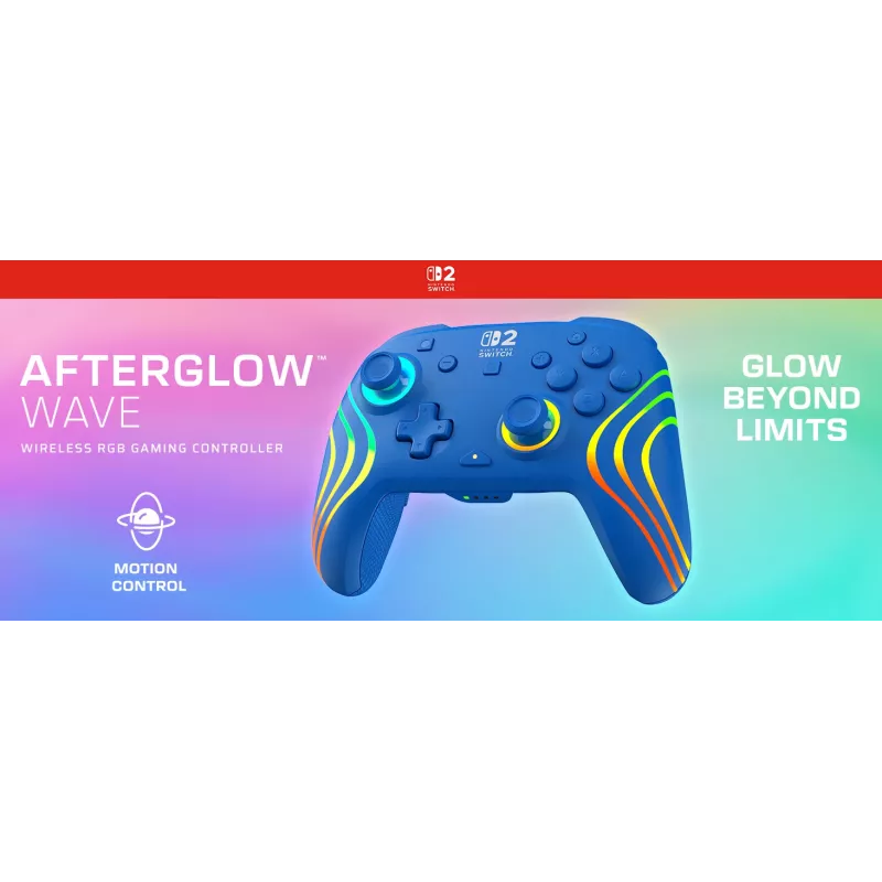 Mando con cable e inalámbrico Turtle Beach Afterglow Wave azul para Nintendo Switch 2 – Bluetooth/USB-C, RGB, batería integrada de 20 horas, cable de 3 m