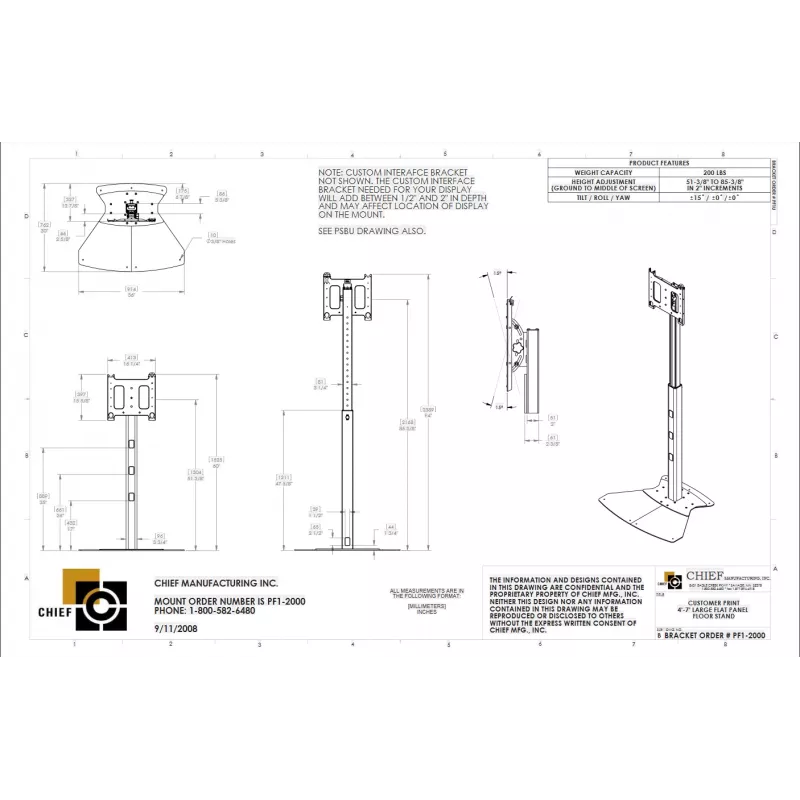 Chief PF1UB soporte de monitor / pie 190,5 cm (75