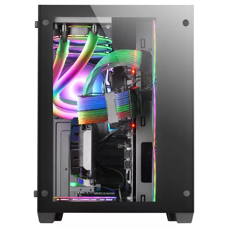 Mars Gaming MCV3 negro Custom XXL torre gaming E-ATX con ventana frontal y lateral de vidrio templado estructura modular de doble cámara