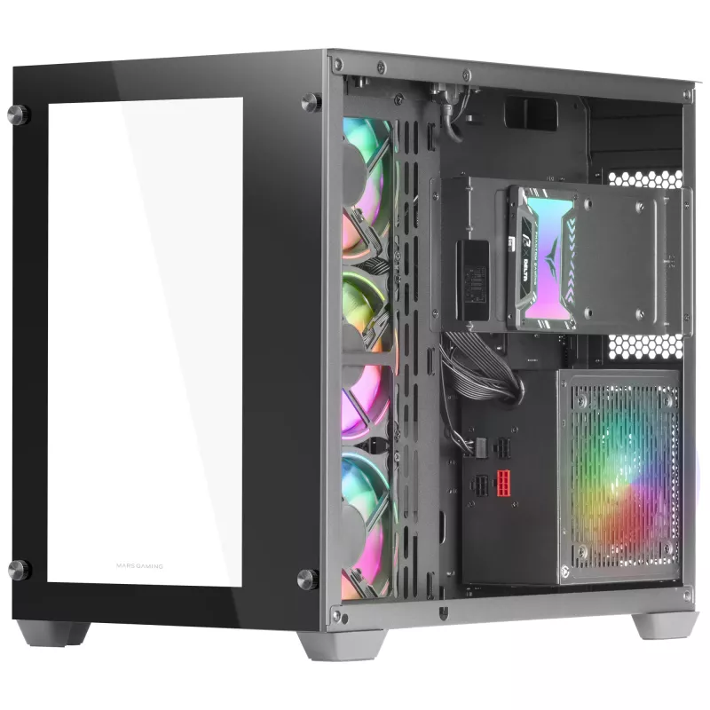 Mars Gaming MCV3 negro Custom XXL torre gaming E-ATX con ventana frontal y lateral de vidrio templado estructura modular de doble cámara