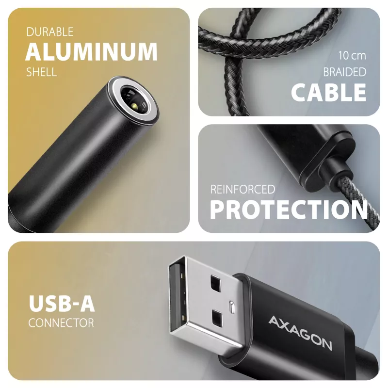 Axagon ADA-HA adaptador de audio USB-A a jack de 3,5 mm DAC Hi-Res, 384 kHz/32 bits, estéreo