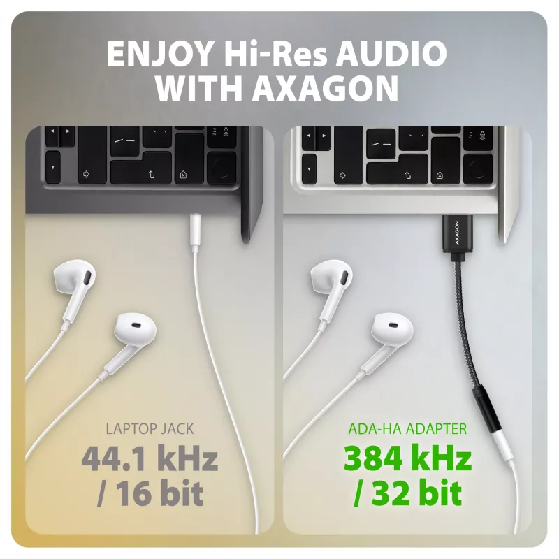 Axagon ADA-HA adaptador de audio USB-A a jack de 3,5 mm DAC Hi-Res, 384 kHz/32 bits, estéreo