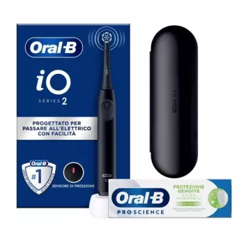 Cepillo de dientes eléctrico vibratorio BRAUN Oral‑B iO2 para adultos negro — batería integrada, 1 mango, 1 cabezal de cepillo