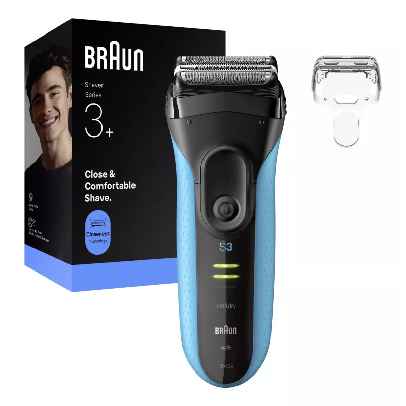 Afeitadora eléctrica BRAUN Series 3 3040 recargable negro/azul, modelo 3040