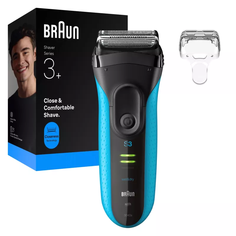 Afeitadora eléctrica BRAUN Series 3 3040 recargable negro/azul, modelo 3040