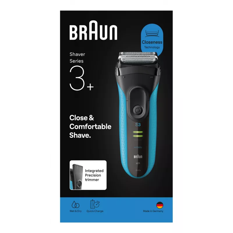 Afeitadora eléctrica BRAUN Series 3 3040 recargable negro/azul, modelo 3040