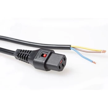 ACT Cable de alimentación C13 IEC Lock extremo abierto negro 2 m PC1025 230 V 10 A
